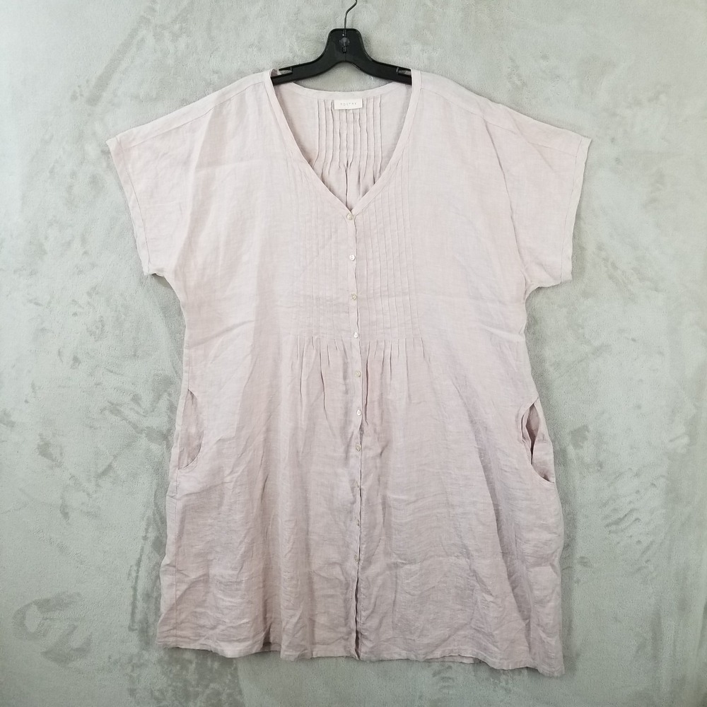 Poetry Dress Women 18 Pink 100% Linen‎ Pintuck Relaxed Lightweight Cottagecore